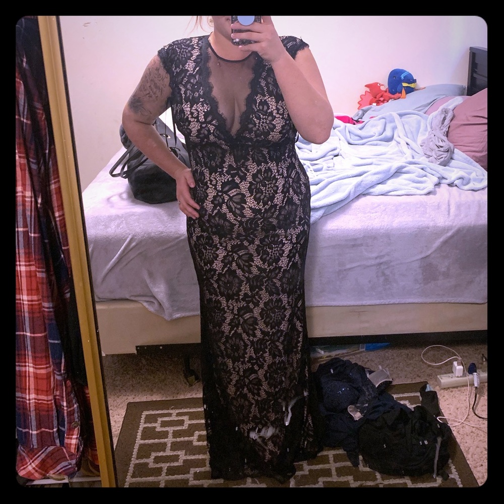 Floor length nude with Black lace Gown